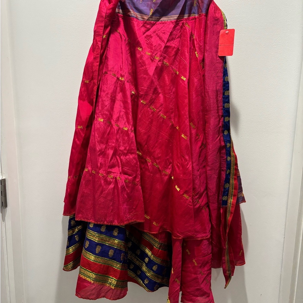 Elegant Red and Blue Women's Silk Skirt